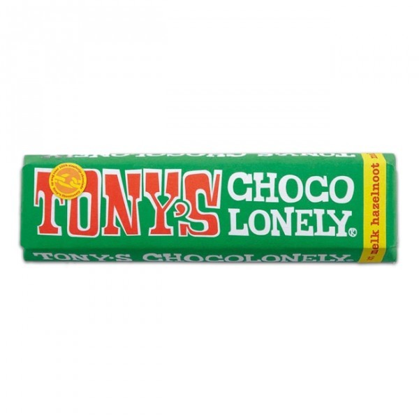 Tony's Chocolonely Melk-hazelnoot reep met opdruk