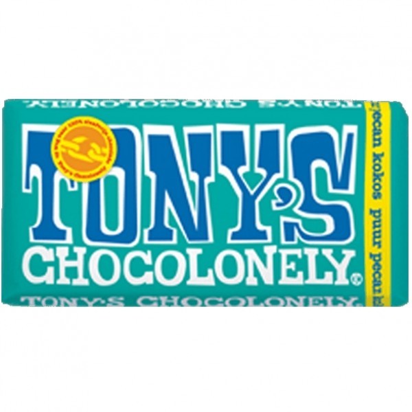 Tony's Chocolonely Puur-Pecan-Kokos reep met opdruk