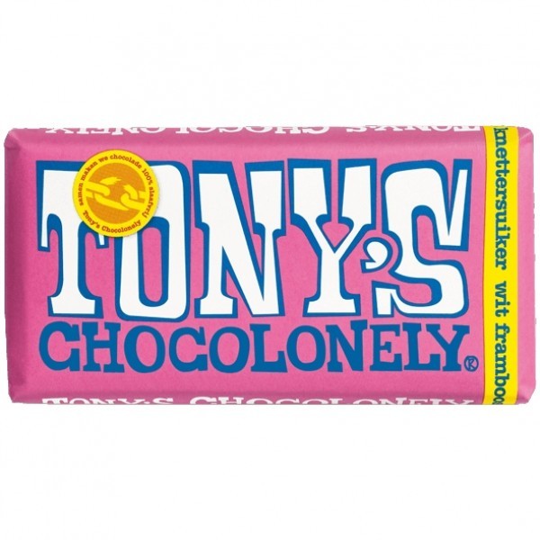 Tony's Chocolonely Wit-Framboos-knetter, 180 gram