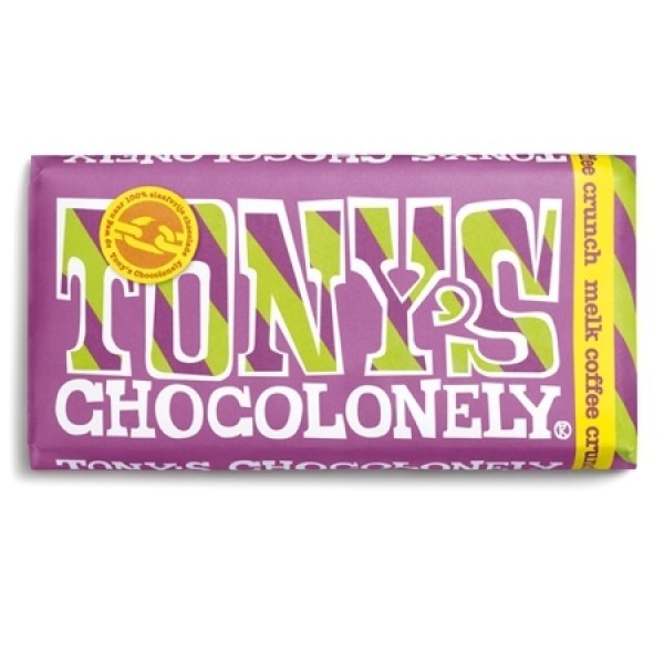 Bedrukte Tony's Chocolonely Melk-Coffee crunch reep 